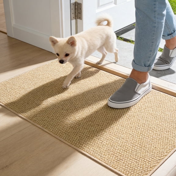 Door Mat Indoor Outdoor, 24" x 36" Non-Slip Doormat, Washable Entrance Mat, Dirt Resistant and Absorbent Welcome Mat, Low Profile Floor Mats for Front Back Door and Entryway, Beige
