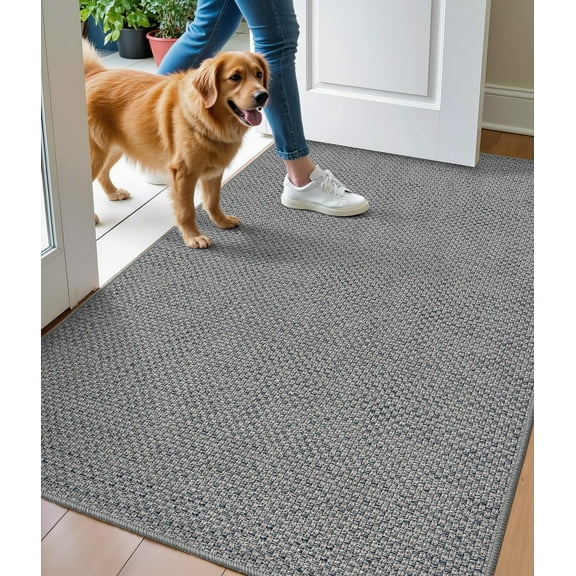 Door Mat Inside Entrance 32x48, Ultra Non Slip Rubber Backed Dirt Trapper, Low Profile Thin Welcome Doormat, Absorbent Easy Clean Entry Mats for Entryway, Patio, Grey