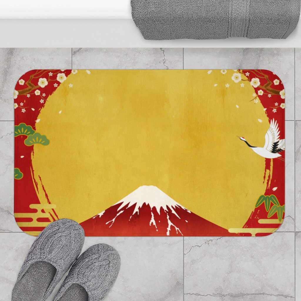 Door Mat，Japan Fuji Bath Mat，Mountain Bath Mat，Crane Sunrise Bath Mat