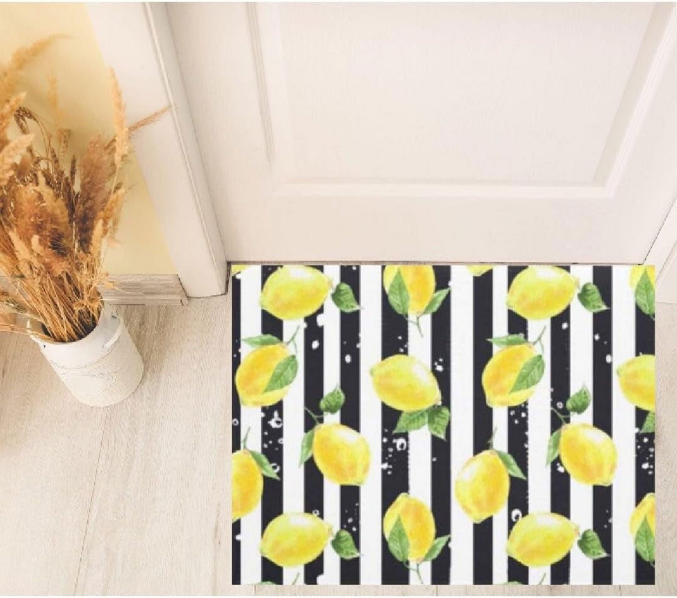 Door Mat Lemon Door Mat, Yellow Lemon and Stripe, Black and White