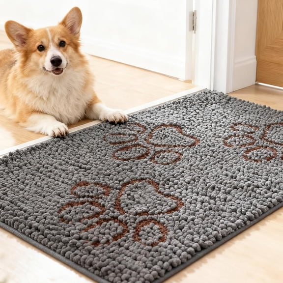 Door Mat for Muddy Paws - Highly Absorbent Microfiber  Rug, Quick Dry Chenille  Runner Rug Indoor Outdoor, Non-Slip Entryway Carpet Washable Mud Mat for Dogs, Grey 36"x24"