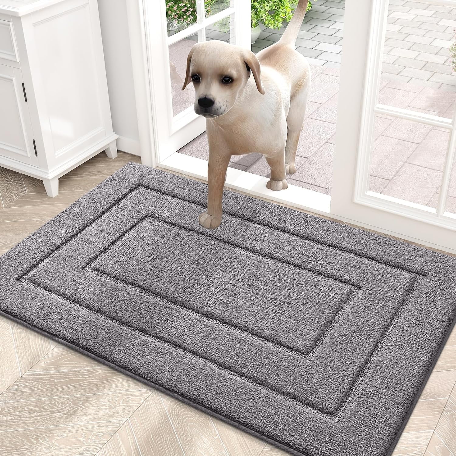 Door Mat for Muddy Paws Indoor Entrance, Absorbs Moisture and Dirt Low-Profile Doormat, Washable Mat Front Door mat for Floor Home Entryway (32x20 Inches, Grey)