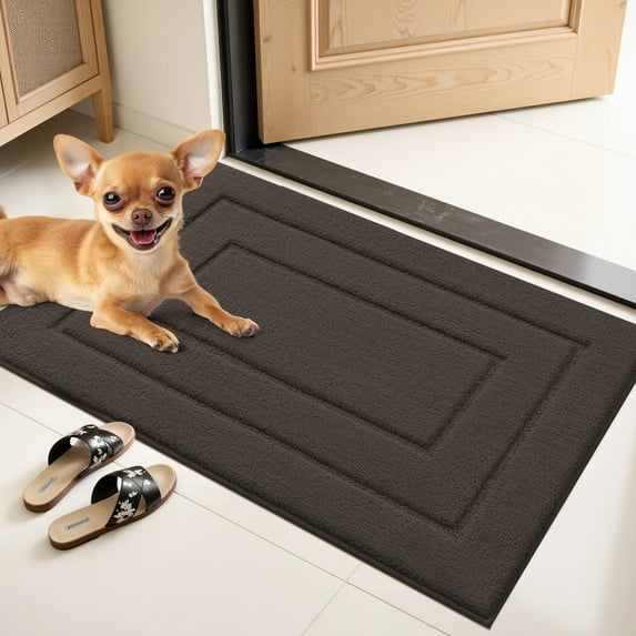 Door Mat for Muddy Paws Indoor Entrance, Absorbs Moisture and Dirt Low-Profile Doormat, Washable Mat Front Door mat for Floor Home Entryway (32x20 Inches, Brown)