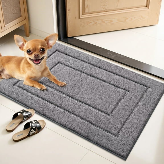 Door Mat for Muddy Paws Indoor Entrance, Absorbs Moisture and Dirt Low-Profile Doormat, Washable Mat Front Door mat for Floor Home Entryway (32x20 Inches, Grey)