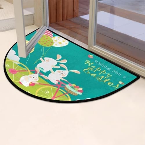 Door Mat Non Slip Durableter Rabbit Egg Bicycle Half Round Door Mat