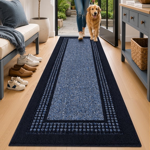BSICPRO Modern Geometric Blue Polypropylene Indoor Doormat, 2'x6', Machine Washable