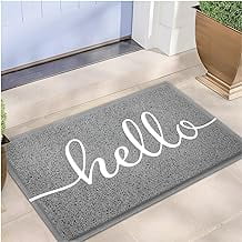 Door Mat Outdoor Indoor Hello Doormat Durable Floor Mat Non Slip Mat Ultra Absorb Mud Easy Clean Front Doormat for Garage Entryway Patio High Traffic Areas Grey Bathroom 17x30 Inch