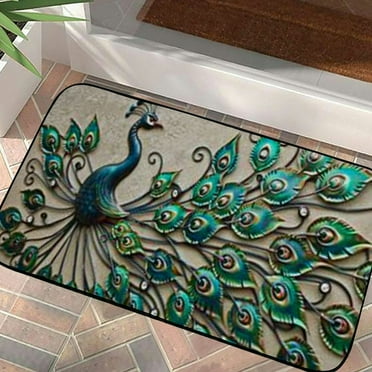 Door Mat Peacock Welcome Doormat,Doormat Outdoor Entrance,Front Porch Door Mat,Easy to Clean Entry Mat,Outdoor and Indoor Uses,Home Decor
