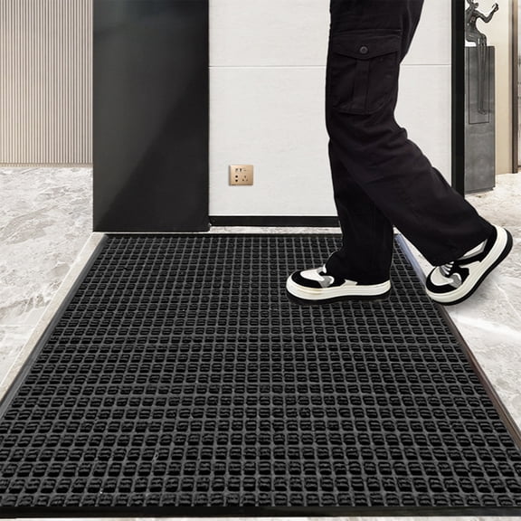 Door Mat, Polypropylene Fiber with Solid Rubber Backing, Black Entryway Rug for Outdoor Indoor Use, Heavy Duty Sand Mud Scraping, Non-Slip Wear Resistant