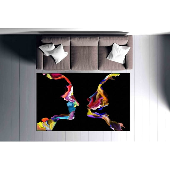 Door Mat Rug, Modern Rug, Office Rugs, Entry Rug, Colorful Abstract Couple Silhouette Rug, Couple Gift Rug, Couple Rugs, Hallway Rugs, 2.6'x5' - 80x150 cm