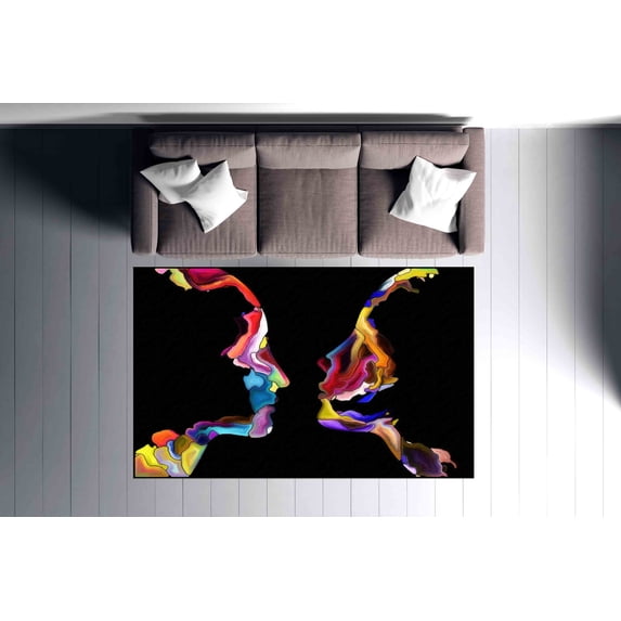 Door Mat Rug, Modern Rug, Office Rugs, Entry Rug, Colorful Abstract Couple Silhouette Rug, Couple Gift Rug, Couple Rugs, Hallway Rugs, 1.7'x2.3' - 50x70 cm