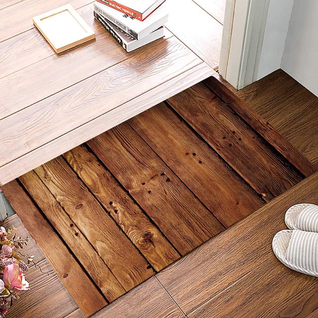 Door Mat Rustic Old Brown Wood Barn Doormat NonSlip Rubber Backg Floor