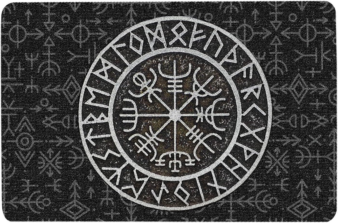 Protection Rune Doormat Door Mat Viking Celtic Compass Vegvisir Circle Norse Runes Black ...