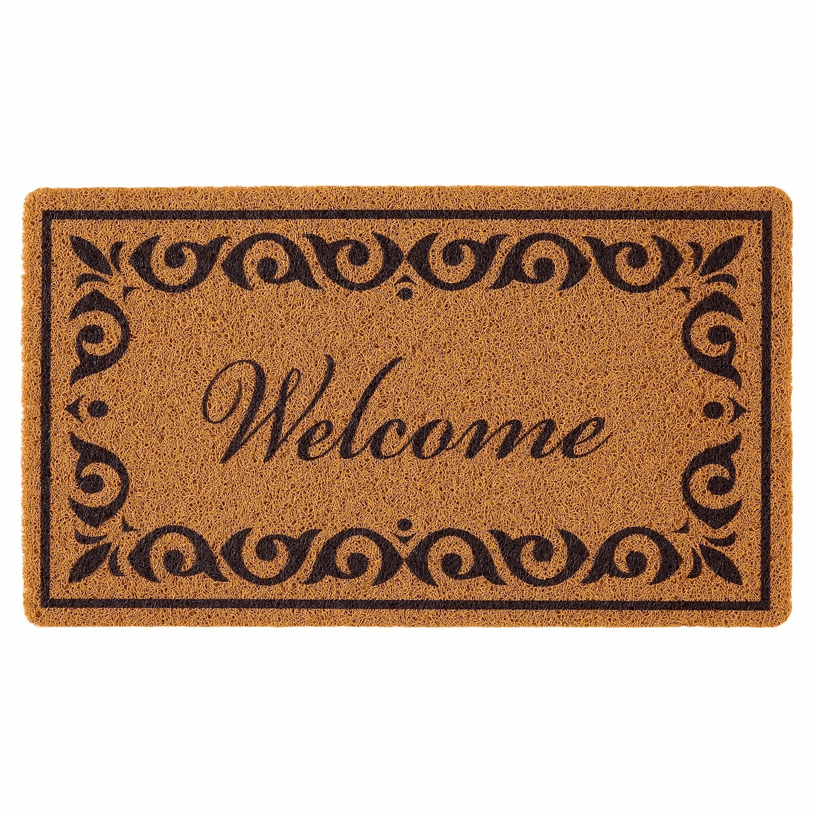 Door Mat, Welcome Doormat for Outdoor Entrance, 29.5" x 17" All-Weather Faux Coir Entryway Mat with Non-Slip Backing, Low-Profile & Easy-to-Clean Front Door Mats for Garage, Backyard, Patio