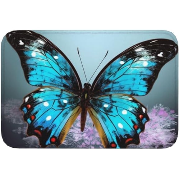 Door Mat Welcome Doormat for Front Door Beautiful Butterfly Print Flannel Non Slip Rugs Soft Absorbent 17x30 Inch.