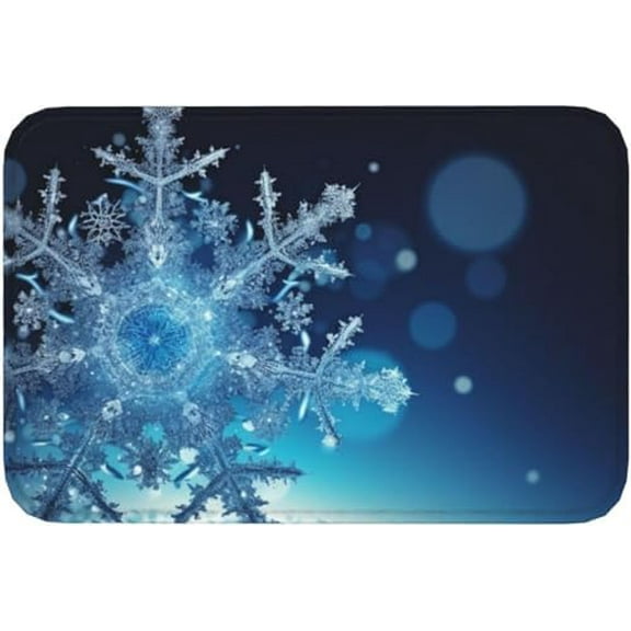 Door Mat Welcome Doormat for Front Door Blue Christmas Snowflake Print Flannel Non Slip Rugs Soft Entrance Mat 17x30 Inch.