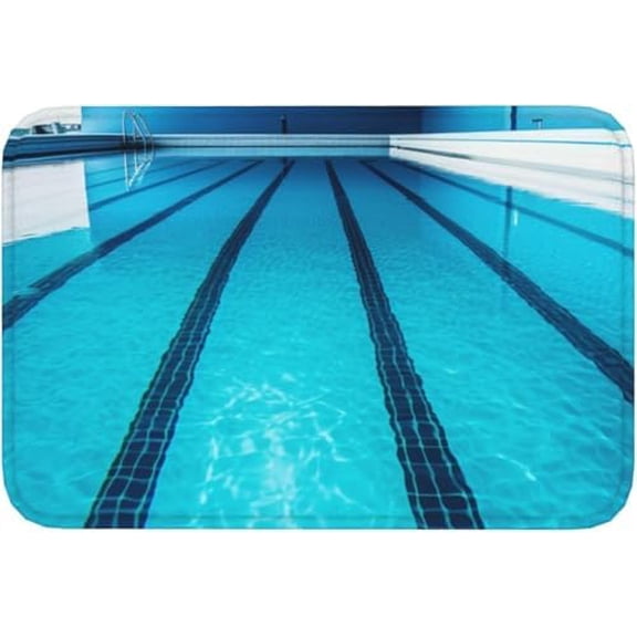 Door Mat Welcome Doormat for Front Door Blue Swimming Pool Print Flannel Non Slip Rugs Soft Absorbent 16x24 Inch.