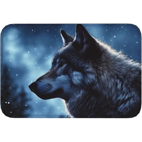 Door Mat Welcome Doormat for Front Door Lonely Wolf Print Flannel Non Slip Rugs Soft Entrance Mat 17x30 Inch.