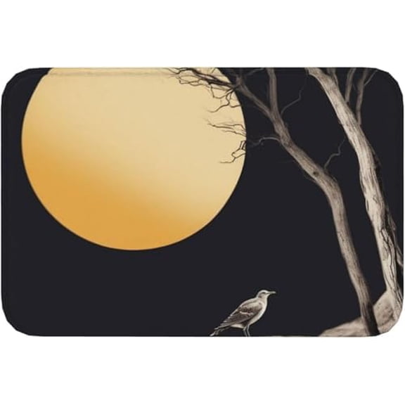 Door Mat Welcome Doormat for Front Door Moon with Gull Print Flannel Non Slip Rugs Soft Absorbent 16x24 Inch.