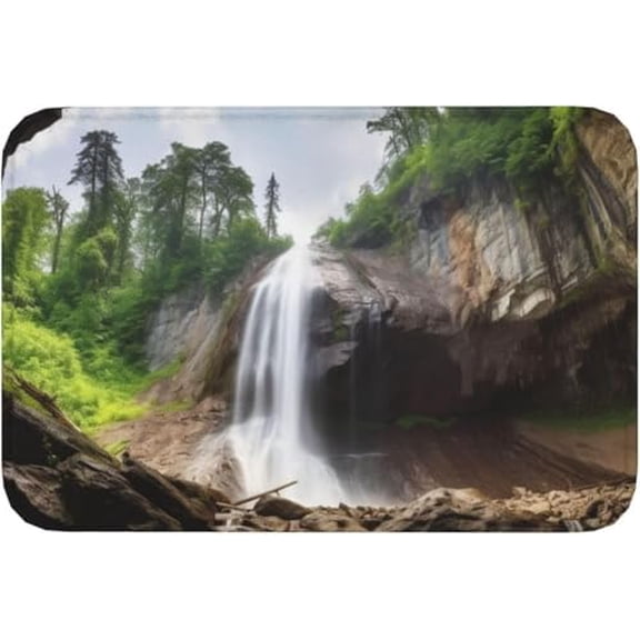 Door Mat Welcome Doormat for Front Door Mountain Waterfall Print Flannel Non Slip Rugs Soft Entrance Mat 16x24 Inch.