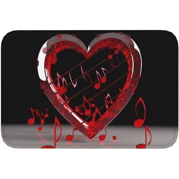 Door Mat Welcome Doormat for Front Door Music Note Heart Print Flannel Non Slip Rugs Soft Absorbent 16x24 Inch.