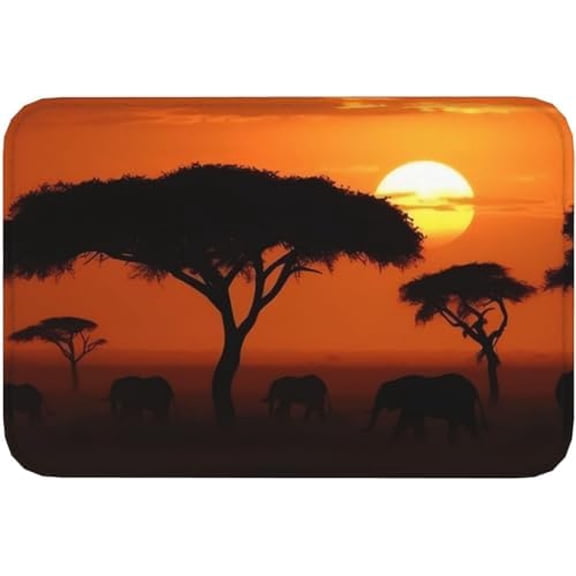 Door Mat Welcome Doormat for Front Door Sunset African Savanna Print Flannel Non Slip Rugs Soft Absorbent 17x30 Inch.
