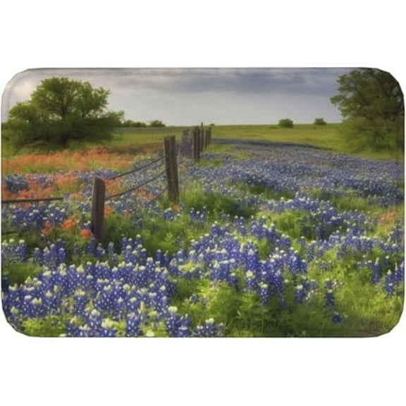 Door Mat Welcome Doormat for Front Door Texas Bluebonnets Scenery Print Flannel Non Slip Rugs Soft Absorbent 16x24 Inch.