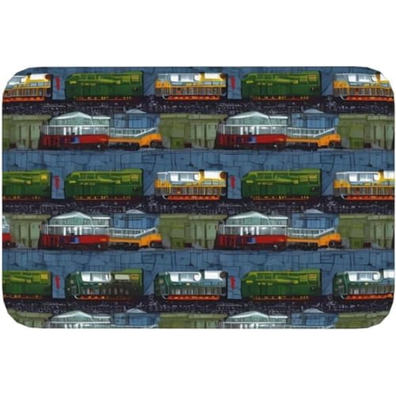 Door Mat Welcome Doormat for Front Door Train Cars Print Flannel Non Slip Rugs Soft Entrance Mat 17x30 Inch.