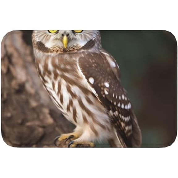 Door Mat Welcome Doormat for Front Door Wildlife Animal Owl Print Flannel Non Slip Rugs Soft Absorbent 17x30 Inch.