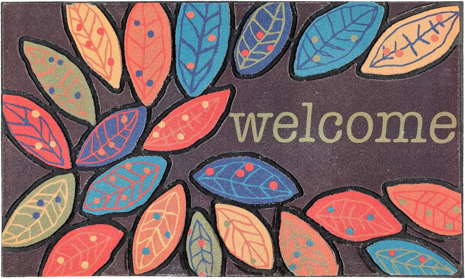 Door Mat Welcome Mat 17x 30 Inch Front Door Mat Outdoor for Home Entrance Outdoor Mat for Outside Entry Way Doormat Entry Rugs, Heavy Duty Non Slip Rubber Back Low Profile, Leaves