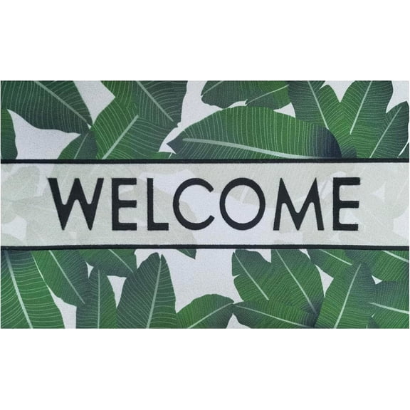 Door Mat, Welcome Mat 18x 30 Inch Front Door Mat Outdoors for Home Entrance Outdoors Mat for Outside Entry Way Doormat Entry Rugs, Heavy Duty Non Slip Rubber Back Low Profile, Green Leaves
