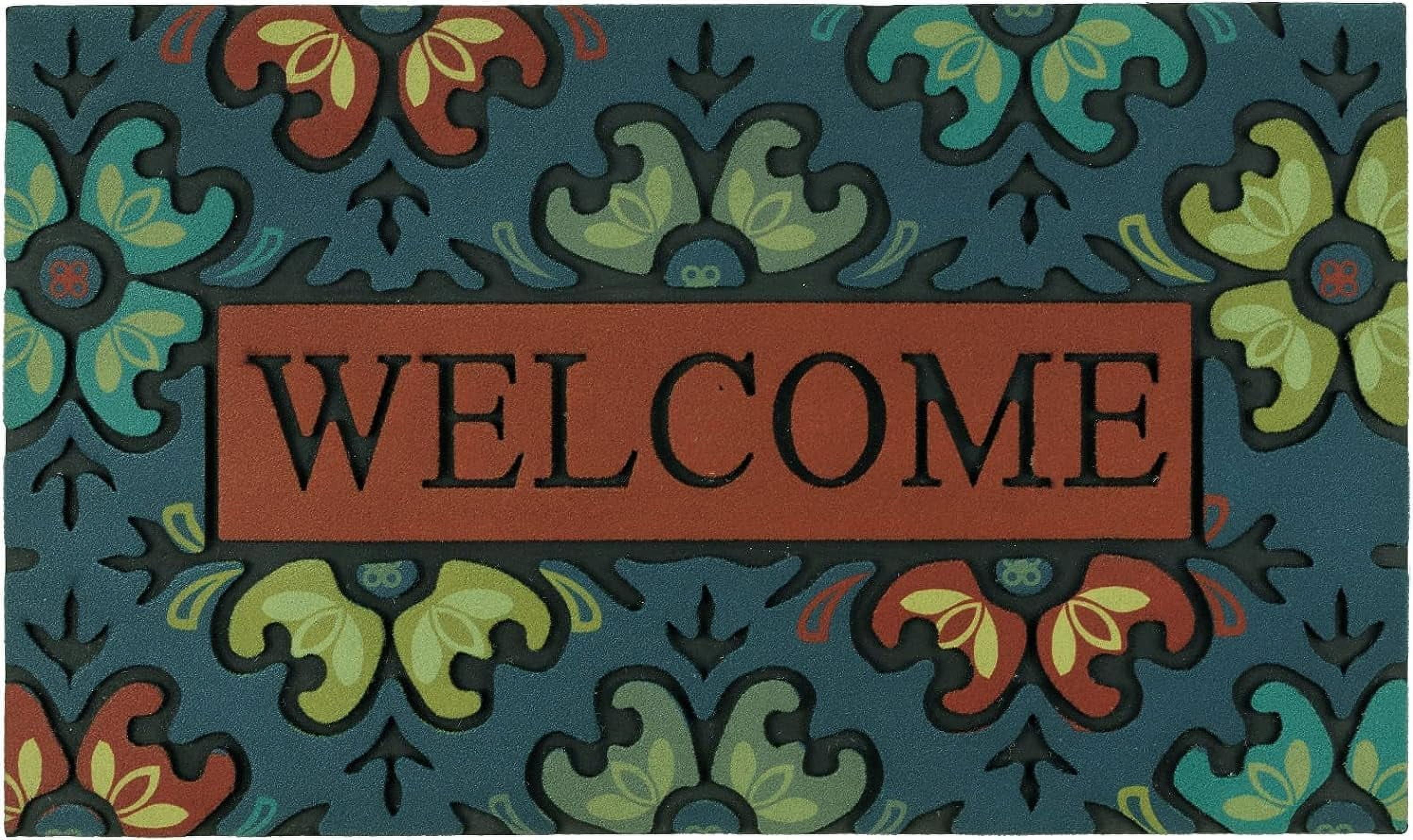 Door Mat Welcome Mat 18x 30 Inch Front Door Mat Outdoors for Home Entrance Outside Entry Way Doormat, Heavy Duty Non Slip Rubber Back Low Profile, Flower Welcome