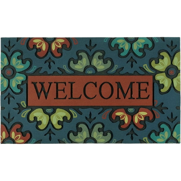 Door Mat Welcome Mat 18x 30 Inch Front Door Mat Outdoors for Home Entrance Outside Entry Way Doormat, Heavy Duty Non Slip Rubber Back Low Profile, Flower Welcome