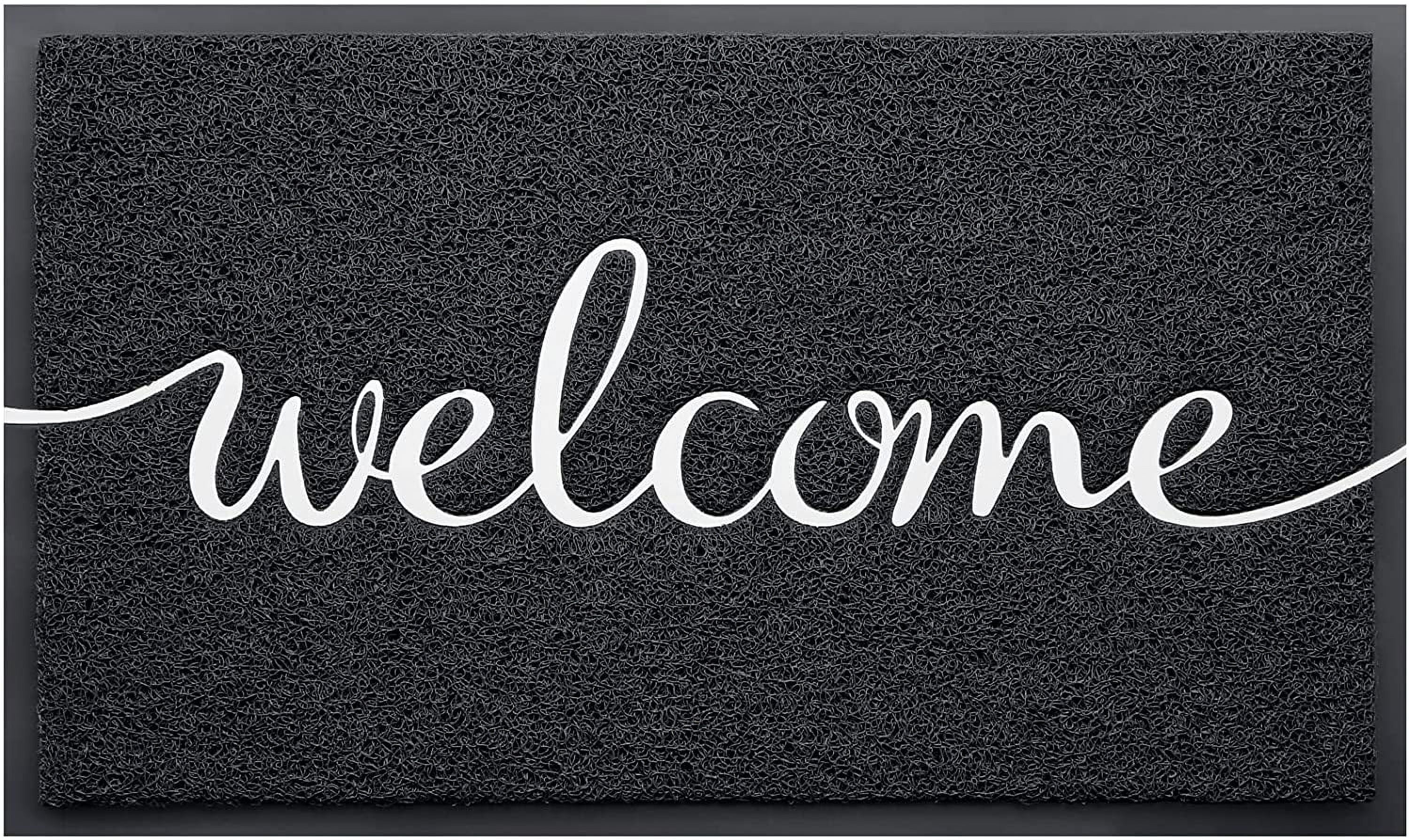 Door Mat, Welcome Mat Low Profile Floor Mat Front Doormat Indoor and Outdoor Doormat Non Slip Rugs for Entryway, Patio, High Traffic Areas (30"x17.5", Black-Welcome)