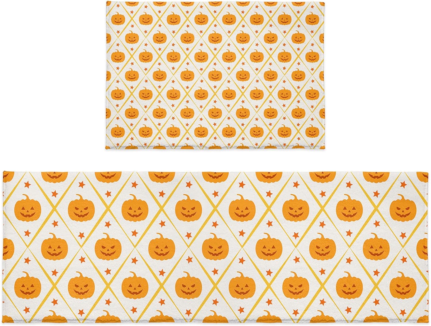 Door Mats Set of 2, Happy Halloween Pumpkin Lantern and Star Pattern