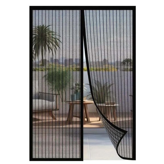 Door Mesh Curtain 39x82 In, Mosquito-Proof Self-Sealing Bug Net - Black