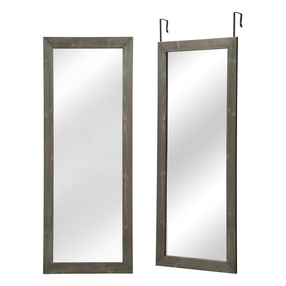 Over The Door Mirror Full Length, 44"x18" Door Mirror Full Length with Wood Frame, Full Length Mirror Over The Door with 2 Hangers Removeble, Hanging Mirror for Door or Wall Mounted Mirror