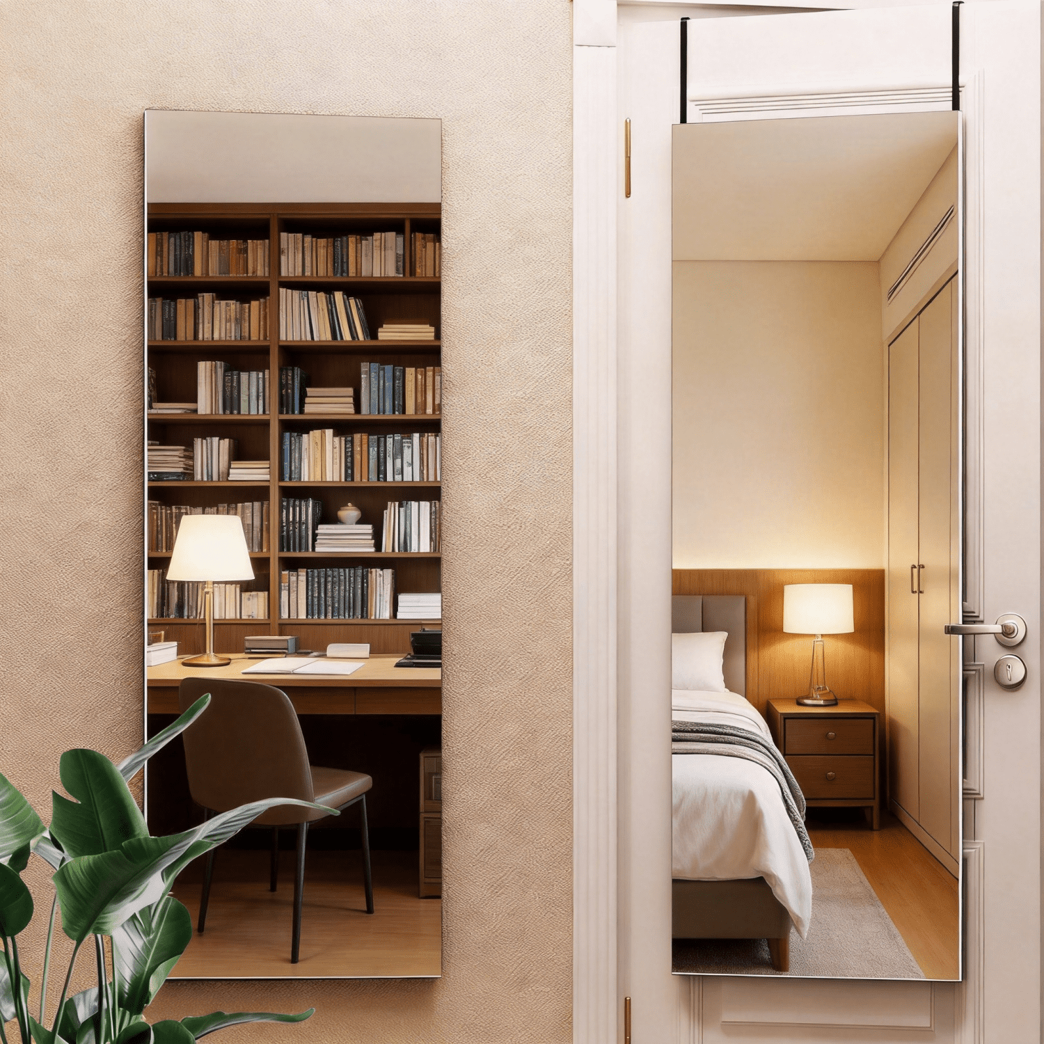 Door Mirror Full Length, 47"x 16" Full Body Over The Door Hanging Wall Mounted Mirror for Bedroom, Living Room, Cloakroom, Square White