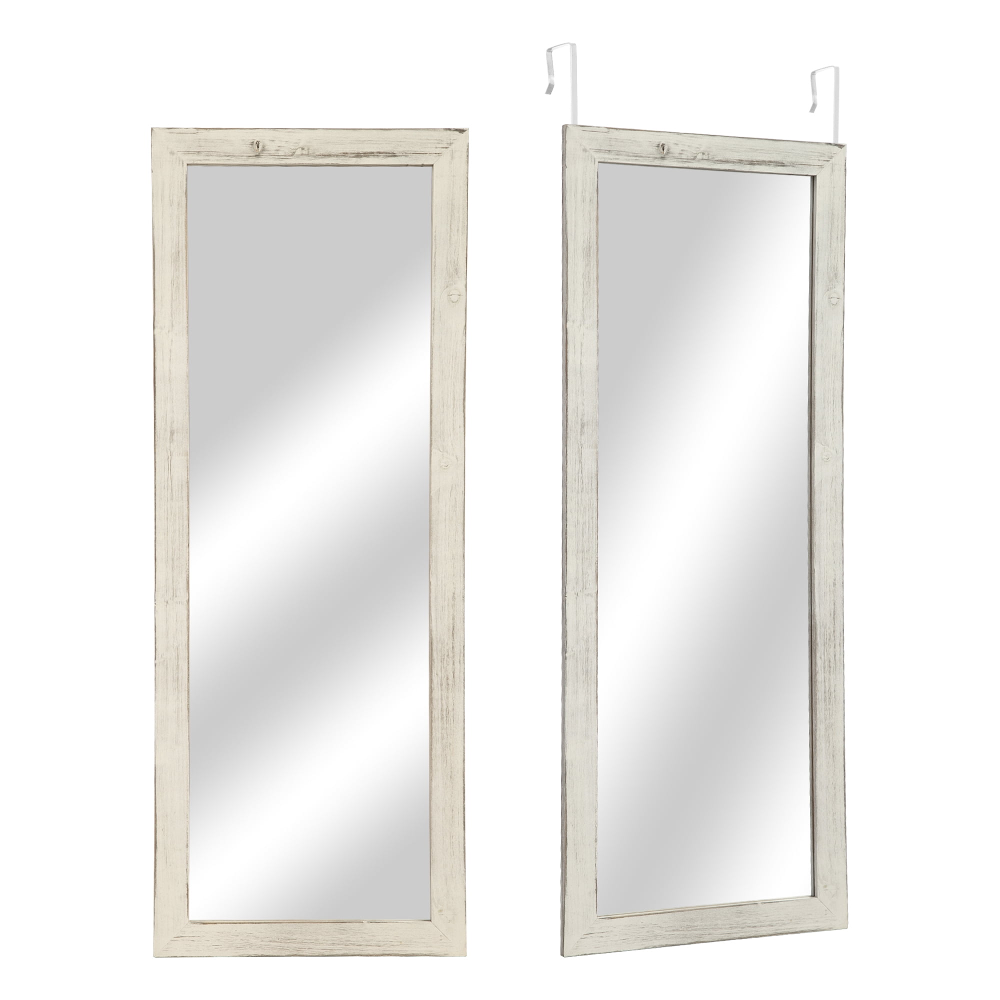 Over The Door Mirror Full Length, 47"x18" Door Mirror Full Length with Wood Frame, Full Length Mirror Over The Door with 2 Hangers Removeble, Hanging Mirror for Door or Wall Mounted Mirror