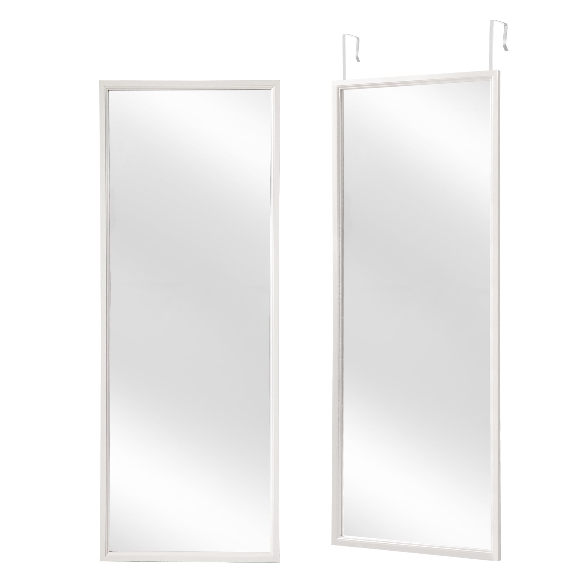 Over The Door Mirror Full Length, 51"x18" Door Mirror Full Length with Wood Frame, Full Length Mirror Over The Door with 2 Hangers Removeble, Hanging Mirror for Door or Wall Mounted Mirror