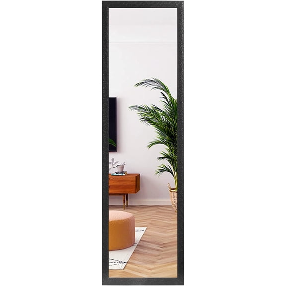 Door Mirror Full Length, Wall-Mounted Rectangle Tall with Engraving Frame for Bedroom, Living Room, Dressing Black 50" x14"