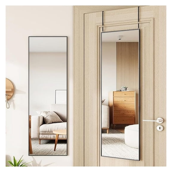 Door Mirror, Over The Door Full Length Mirror, 50"x16" Hanging Mirrors, for Bedroom, Living Room, Entryway, Dorm, Black
