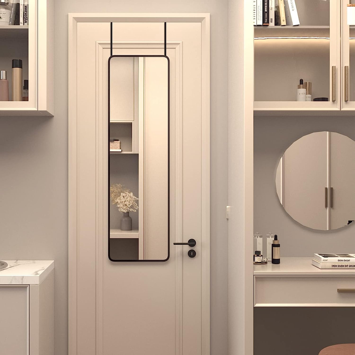 Door Mirror with Shatterproof Film, Black Metal Frame and Anti-Rust Aluminum Alloy, Easy to Install Full Length Mirror for Bedroom, 47x14 Inch