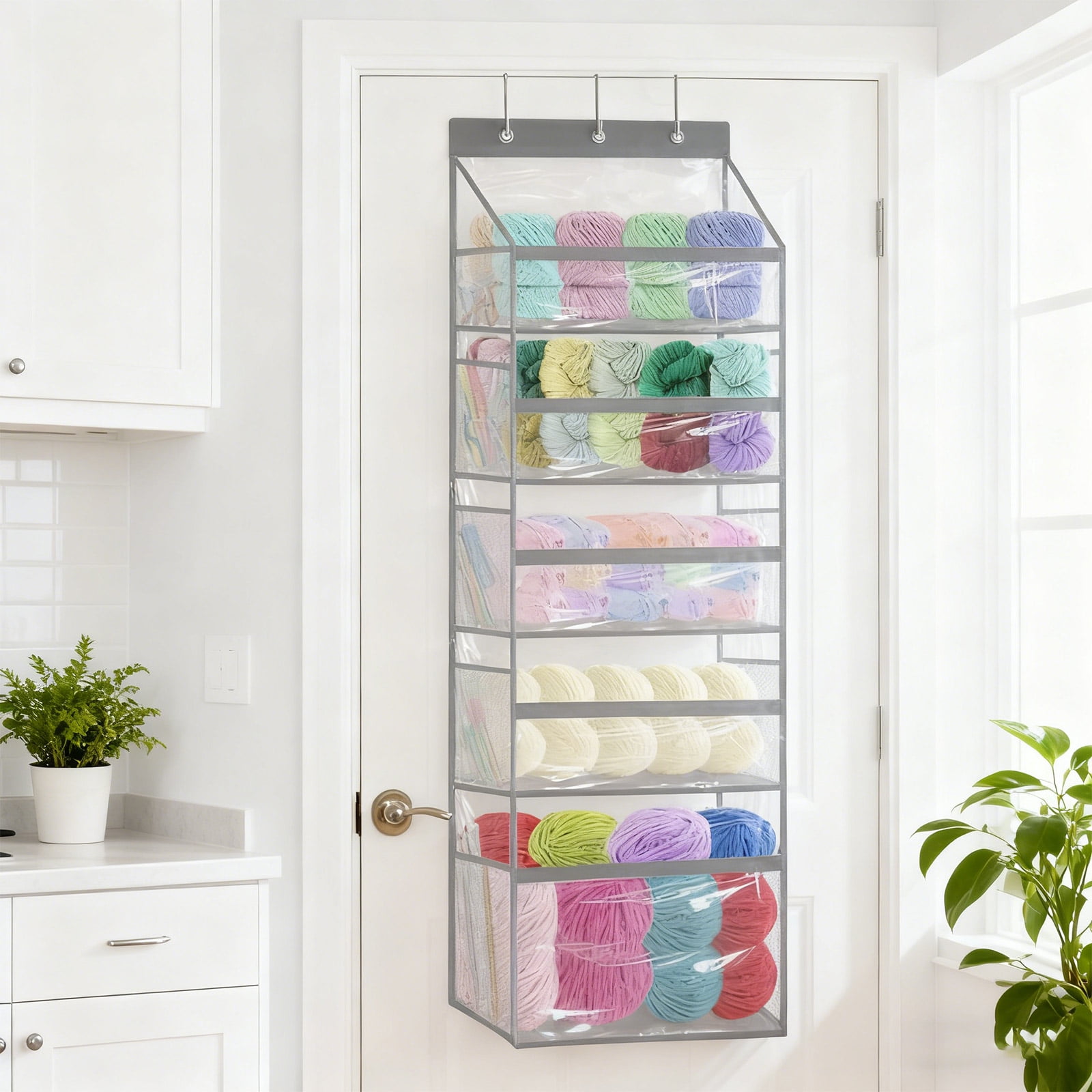 Door-Mounted Yarn Storage Rack With 6 Zippered Compartments, Large ...