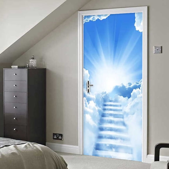 Door Mural - Door Sticker Peel and Stick, Removable Self-Adhesive Sky Stairs Door Wallpaper for Home Decor, Set of 2 Sheets,38.5x200cmx2Pcs
