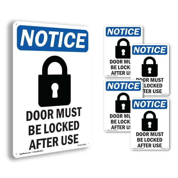 Door Must Be Locked OSHA Notice Rigid Plastic Sign 10 Inch x 7 Inch - 5 Pack