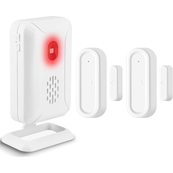 Door Open Alarm with Portable Receiver,Wireless Battery Operated Door Alarm,Wireless Door Chime,600ft Range,36 Chimes,4 Adjustable Volume Mute Mode,for Home/Office/Store(1Receiver+2Sensors)