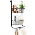 thumbnail image 1 of Over The Door Organizer, 2-Tier Metal Shower Caddy Hanging with 2 Baskets and 6 Hooks, for Bathroom, Bedroom, Pantry & Closet, Space Saving Solution, 11.8"x5.1"x24.2", 1 of 7