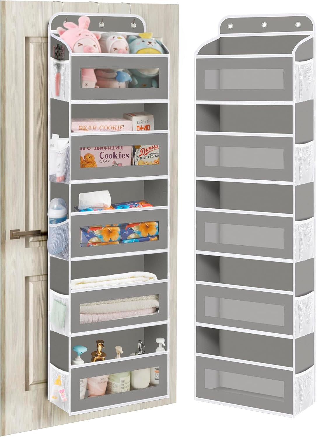 Over The Door Organizer, 5 Shelves Closet Door Hanging Organizer with 10 Mesh Pockets, Stuffed Animal Storage for Nursery, Baby Essentials, Dorm Room Essentials for Girls