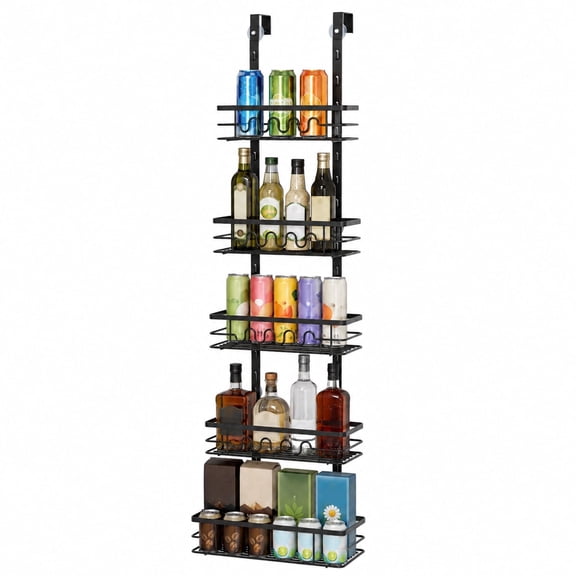 Norvane Over the Door Pantry Organizer, 5-Tier Adjustable Spice Rack, Black